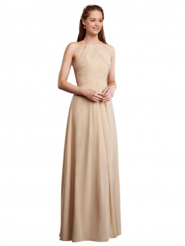 Shop Draped Halter Neck Long Chiffon Bridesmaid Dress with Tie Back Perth