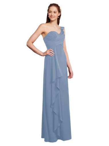 Shop Single Shoulder Strap Long Chiffon Bridesmaid Dress with Cascading Ruffles Perth