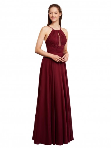 Shop Long A-Line Halter Neck Chiffon Bridesmaid Dress with Draped Bodice Perth