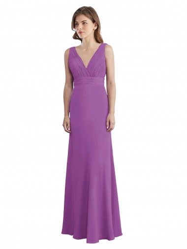 Shop V-Shaped Neckline Long Chiffon Bridesmaid Dress with Cascading Ruffles Back Perth