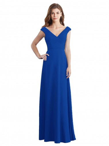 Shop Draped Shoulder V-Neck Long Chiffon Bridesmaid Dress Perth