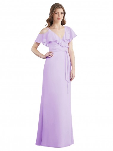 Shop Ruffled Neckline Cold Shoulder Long Chiffon Bridesmaid Dress Perth