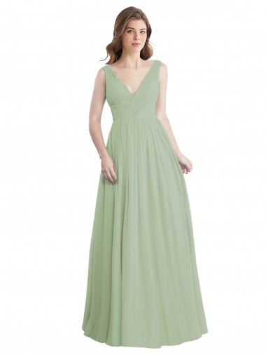 Shop V-Neck A-Line Long Chiffon Bridesmaid Dress with Draped Bodice Perth