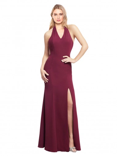 Shop Chiffon Mermaid Bridesmaid Dress with Back Tie Halter Straps and Side Slit Perth