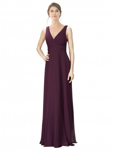 Shop Long Chiffon Bridesmaid Dress with Ruched Criss Cross V-Neck Bodice Perth