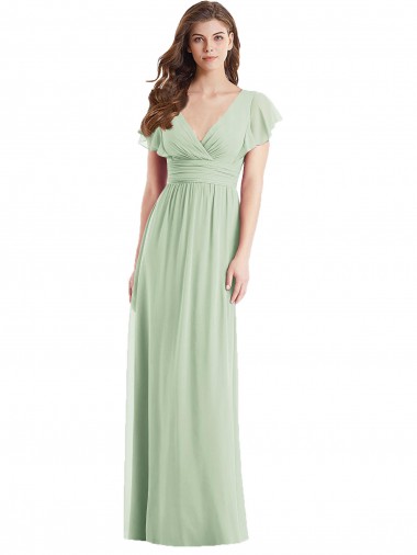 Shop Flutter Sleeves Draped Wrap V-Neck Chiffon Bridesmaid Dress Perth