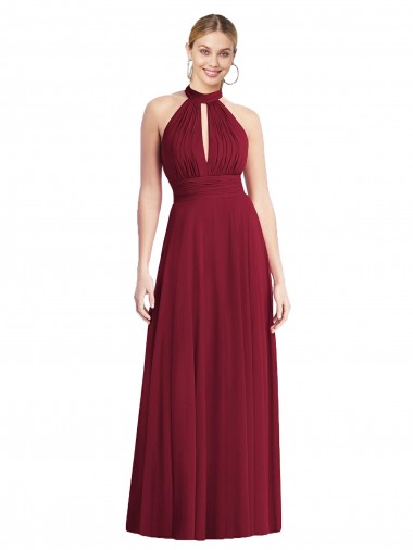 Shop High-Neck Open Back Shirred Halter Maxi Bridesmaid Dress Perth