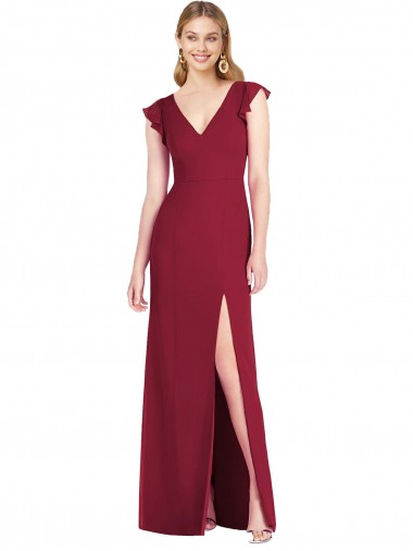 Shop Ruffled Sleeves Mermaid Chiffon Bridesmaid Dress with Front Slit Perth