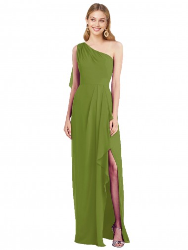 Shop One Shoulder Chiffon Bridesmaid Dress with Draped Front Slit Perth