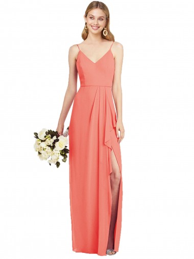 Shop Spaghetti Strap Draped Skirt Chiffon Bridesmaid Dress with Front Slit Perth