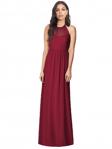 Shop Halter Neck Full-Length Shirred Chiffon Bridesmaid Dress Perth