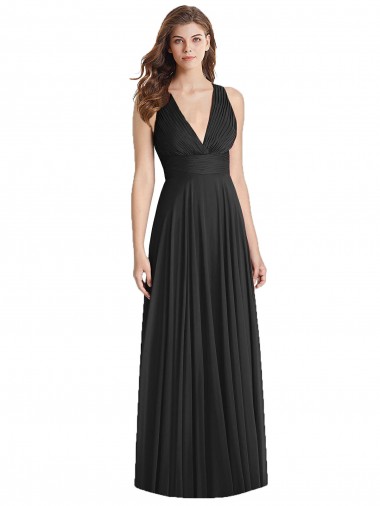 Shop Full Length V-Neck Chiffon Bridesmaid Dress with Wide Criss Cross Straps Perth