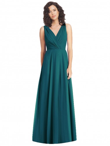 Shop Draped V-Neck Long Sleeveless Chiffon Bridesmaid Dress Perth
