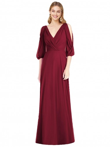 Shop Draped V-Neck Bell Sleeves V-Back Chiffon Bridesmaid Dress Perth