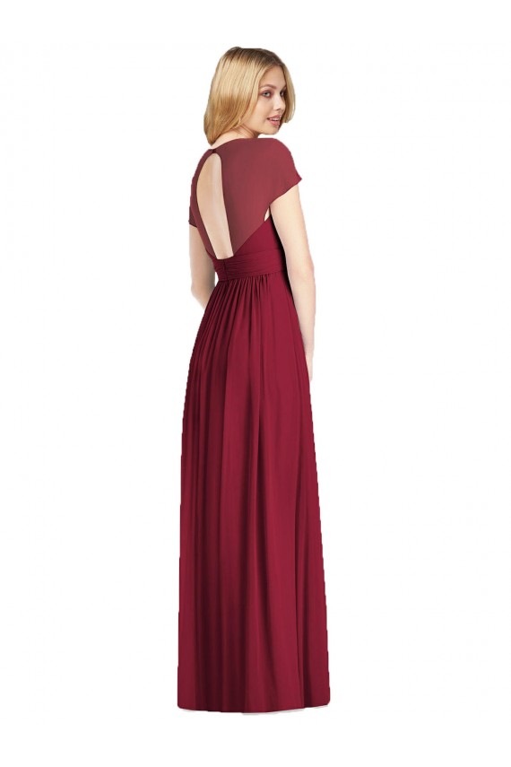 V-Neck Cap Sleeves Sheer Back Chiffon Bridesmaid Dress Perth