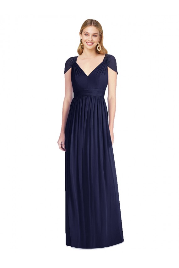 V-Neck Cap Sleeves Sheer Back Chiffon Bridesmaid Dress Perth