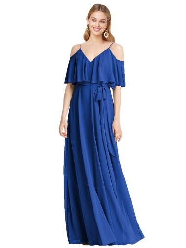 Shop Spaghetti Straps V-Neck Chiffon Bridesmaid Dress with Sash Tie Perth
