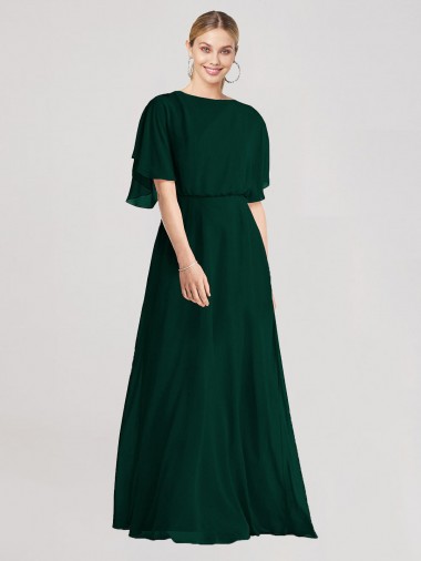 Shop Full-Length Flutter Sleeves Plunging V Back Chiffon Bridesmaid Dress Perth