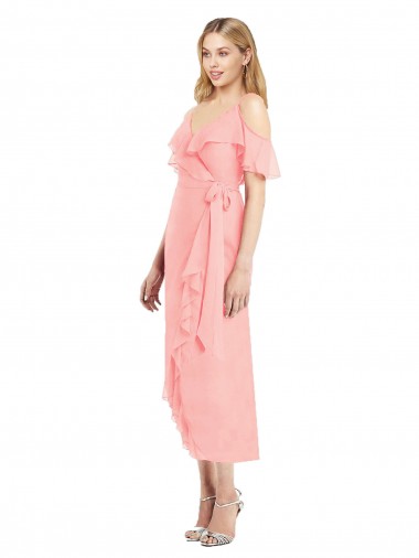 Shop Cocktail Wrap Chiffon Bridesmaid Dress with Fluttering Ruffles Perth