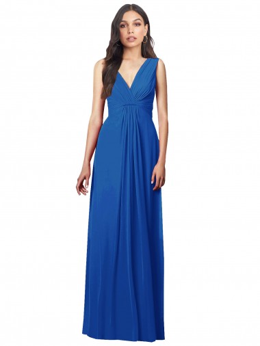 Shop Draped V-Neck Shirred Chiffon Maxi Bridesmaid Dress Perth