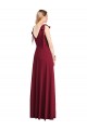 Full Length Bow-Shoulder V-Back Chiffon Bridesmaid Dress with Front Slit