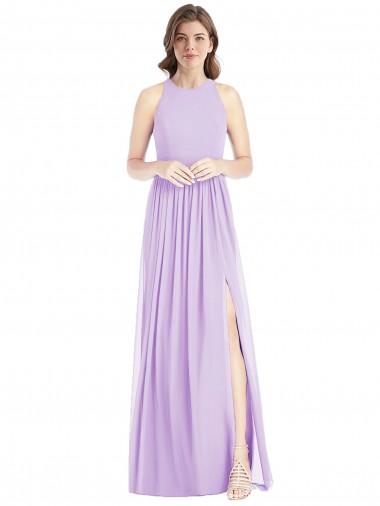 Shop Shirred Skirt Jewel Neck Halter Chiffon Bridesmaid Dress with Front Slit Perth