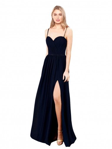 Shop Draped A-Line Chiffon Formal Bridesmaid Dress with Spaghetti Straps and High Slit Perth