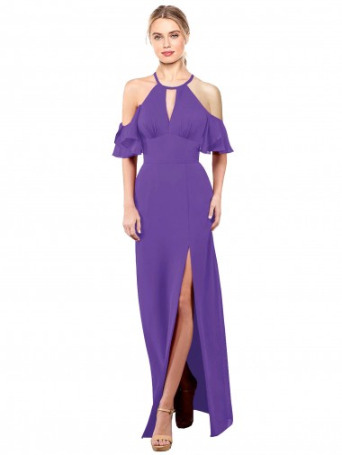 Shop Slim A-Line Chiffon Bridesmaid Dress with Off The Shoulder Ruffle Sleeves Perth
