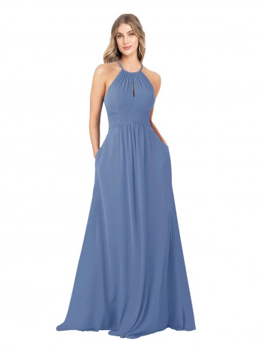 Shop Draped High Neck Keyhole Back Bridesmaid Dress with Front Slit Perth