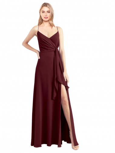 Shop Spaghetti Straps V-Neck Long Chiffon Bridesmaid Dress with Side Slit Perth