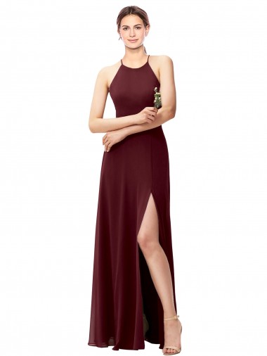 Shop Slim Long High Halter Neck Chiffon Bridesmaid Dress with High Side Slit Perth
