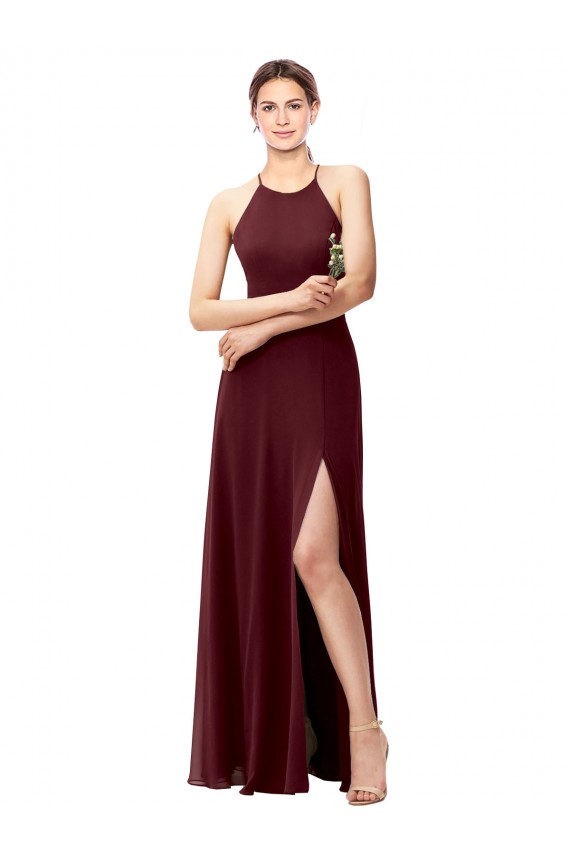 Slim Long High Halter Neck Chiffon Bridesmaid Dress with High Side Slit Perth