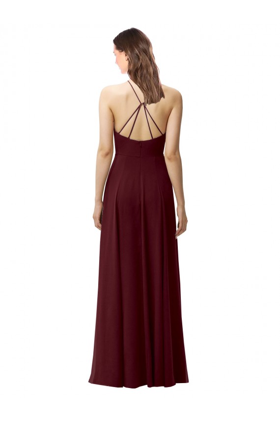 Slim Long High Halter Neck Chiffon Bridesmaid Dress with High Side Slit Perth
