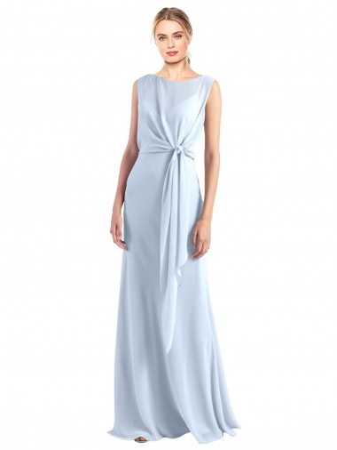 Illusion Boat Neck Long Full Length Chiffon Bridesmaid Dress with Keyhole Back Perth