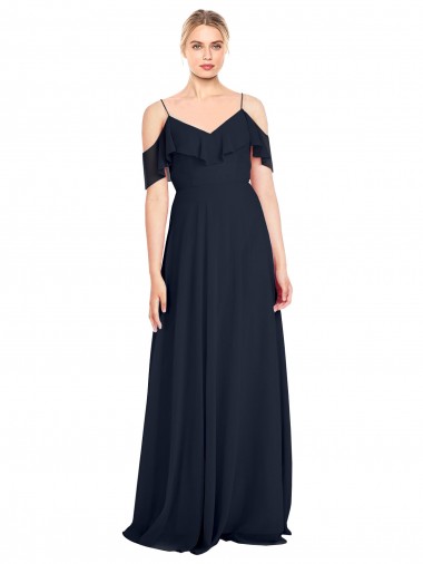 Shop Draped Sleeves Flounce Neckline Long Chiffon Bridesmaid Dress with Spaghetti Straps Perth