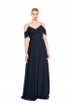 Draped Sleeves Flounce Neckline Long Chiffon Bridesmaid Dress with Spaghetti Straps