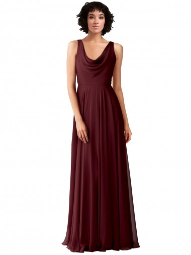 Shop Draped Cowl Neck Long Chiffon Bridesmaid Dress with Wide Straps Perth