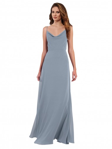Shop Long Full Length Draped Cowl Neck V-Back Slip Chiffon Bridesmaid Dress Perth