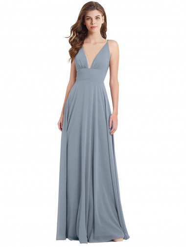 Shop Fitted V-Neckline Long Chiffon Bridesmaid Dress with V-Back Perth