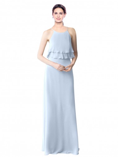 Shop High Narrow Neck Long Chiffon Bridesmaid Dress with Tiered Ruffles Perth