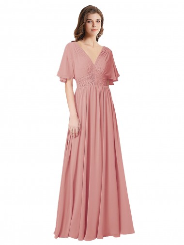 Shop Flutter Sleeves Plunging V-Neck Boho Chiffon Bridesmaid Dress Perth