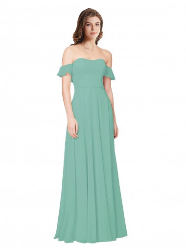 Shop Flounce Sleeves Off the Shoulder Long Chiffon Bridesmaid Dress Perth