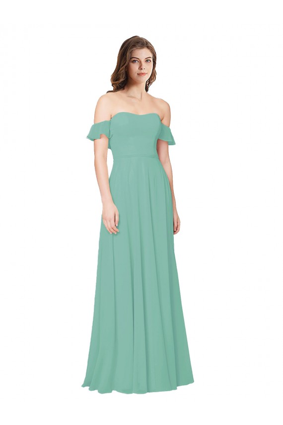 Flounce Sleeves Off the Shoulder Long Chiffon Bridesmaid Dress Perth