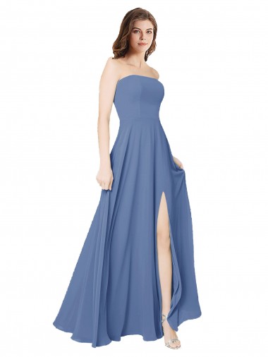 Shop Strapless Long Chiffon Bridesmaid Dress with Front Slit Perth