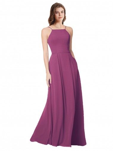 Shop Halter Neck Long Pleated Chiffon Bridesmaid Dress with Pockets Perth