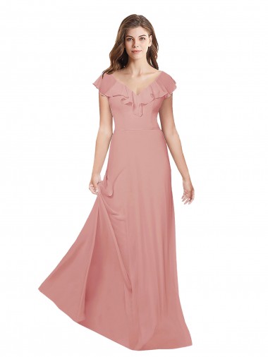 Shop Flounced V Neckline Flutter Sleeves Chiffon Bridesmaid Dress Perth