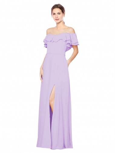 Shop Ruffled Off the Shoulder Long Chiffon Bridesmaid Dress with Slit Perth