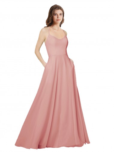 Shop Open Back Wide Tie Band Long Chiffon Bridesmaid Dress with Pockets Perth