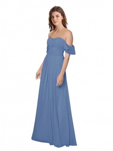 Shop Flutter Sleeves Scoop Neck Off the Shoulder Long Chiffon Bridesmaid Dress Perth