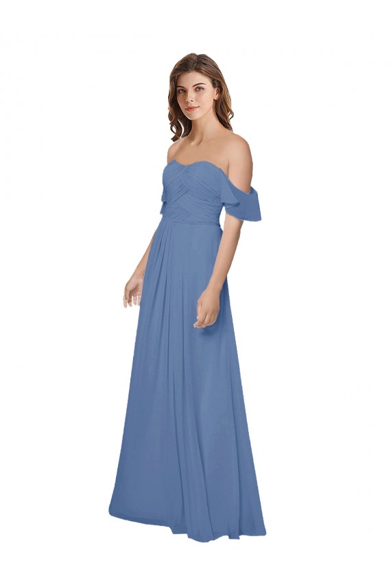Flutter Sleeves Scoop Neck Off the Shoulder Long Chiffon Bridesmaid Dress